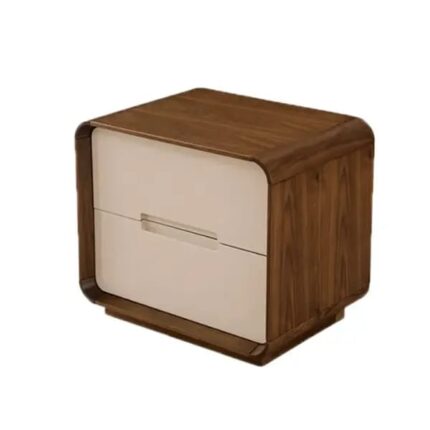 Walnut & Cream Modern Bedside Table